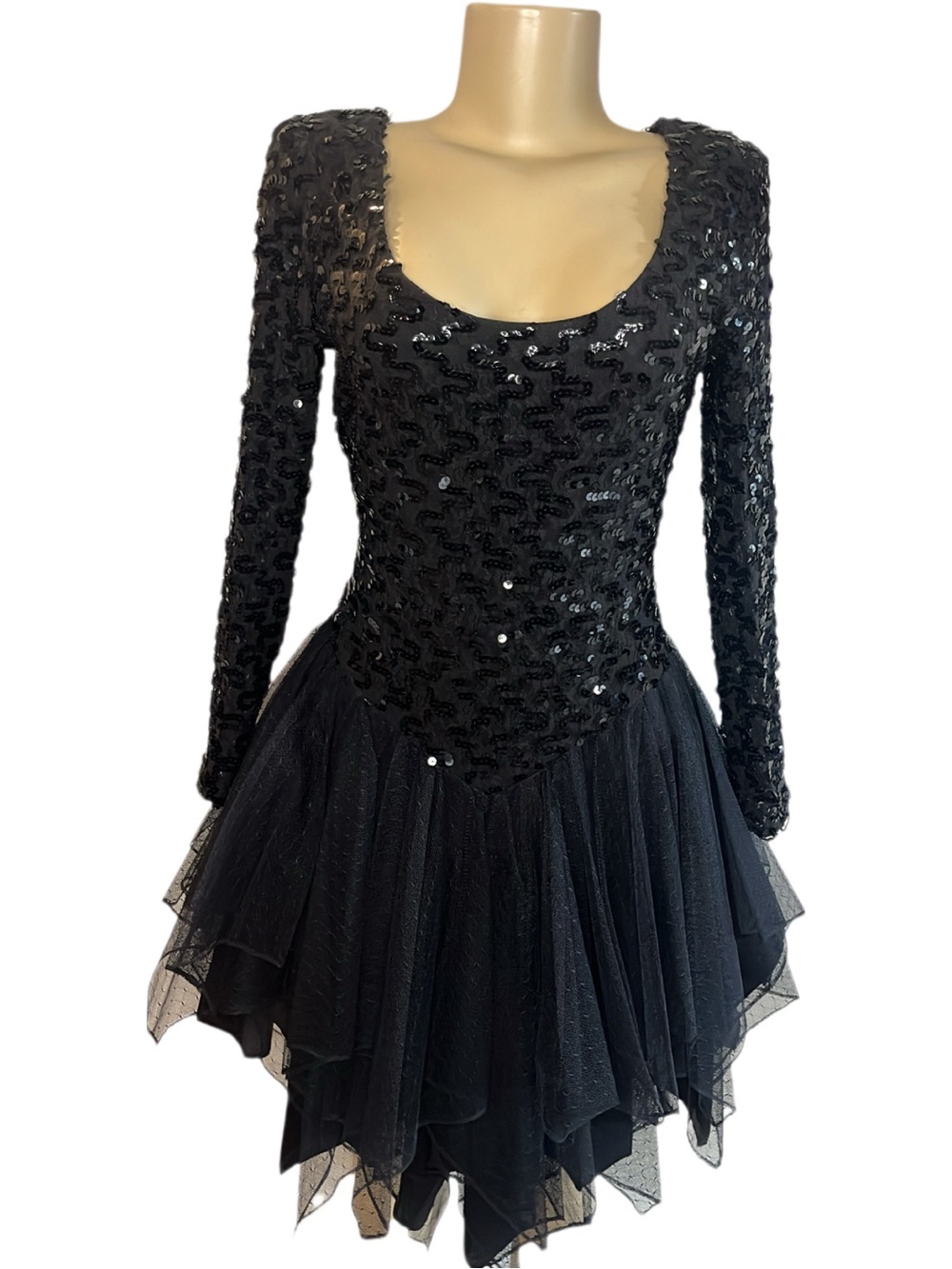 Vintage 80s Dove & Johnny Lace & Sequin Tulle Evening Dress